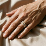 Adjustable Retro Ring with Pearls & Gold Crystals