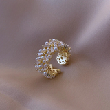 Adjustable Retro Ring with Pearls & Gold Crystals