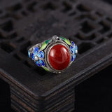 Adjustable Retro Silver Ring with Red Tourmaline
