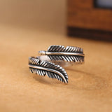 Adjustable Silver Retro Ring with Leaf