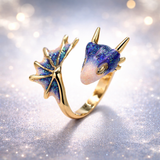Adjustable Silver Dragon Ring with Enamel, Handmade