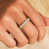 Adjustable Silver Ring with Enameled Daisies