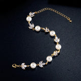 Retro Gold Bracelet with Pearls & Leaves