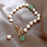 Retro Bracelet with Daisies & Green Precious Stones