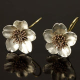 Retro Earrings in Silver & Gold with Flowers