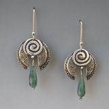 Retro Earrings with Green Hanging Stones