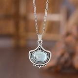 Retro Necklace & Earrings with Oval Blue Precious Stones