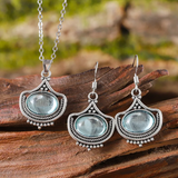 Retro Necklace & Earrings with Oval Blue Precious Stones