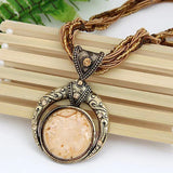 Retro Necklace with Ethnic Green Crystal Pendant
