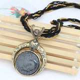 Retro Necklace with Ethnic Green Crystal Pendant