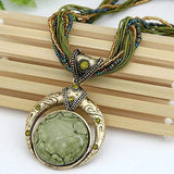 Retro Necklace with Ethnic Green Crystal Pendant