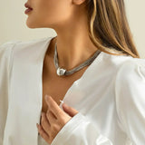 Retro Necklace with Colorful Pearls in Gold Tone