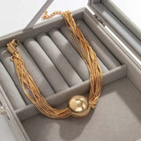 Retro Necklace with Colorful Pearls in Gold Tone