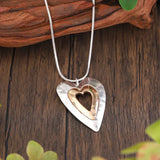 Retro Necklace with Heart Pendant in Silver & Gold