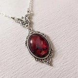 Retro Necklace with Pendant in Silver & Red Quartz
