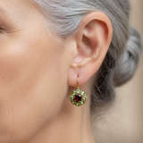 Retro Round Earrings with Green & Red Crystals