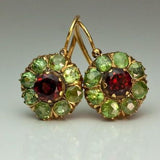 Retro Round Earrings with Green & Red Crystals