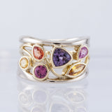 Retro Ring in Gold & Silver with Colorful Zircon