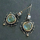 Retro Silver-Gold Earrings with Labradorite