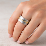 Retro Silver Ring with Zircon & Gold Thread
