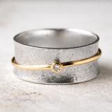 Retro Silver Ring with Zircon & Gold Thread