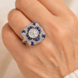 Retro Silver Ring with Blue Zircon