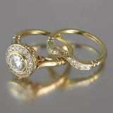 Retro Set of Gold Rings with Zircon