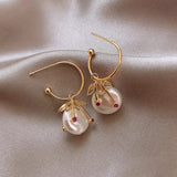 Retro Gold Earrings with Cherry Pearl