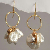 Retro Gold Earrings with Pearls & Hanging Flowers