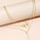 Retro Gold Necklace with Double Round Pendant