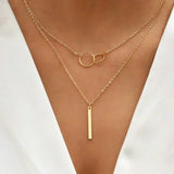 Retro Gold Necklace with Double Round Pendant