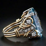 Retro Gold Ring with Layered Blue Cubic Zirconia