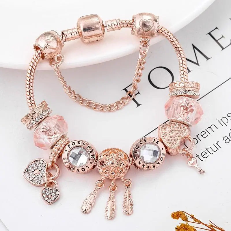 Pink Dreamcatcher Bracelet with Silver Pendant