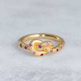 Pink Retro Ring with Gold Celestial Knot