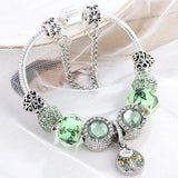 Silver Bracelet with Green Crystal