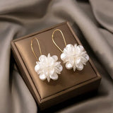 Silver Earrings with White Flowers
