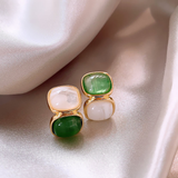 Silver Earrings with White & Green Stones in Gold