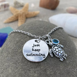 Silver Necklace Turtle Swim On