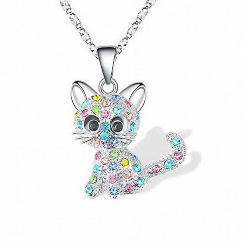 Silver Necklace with Colorful Cubic Zirconia