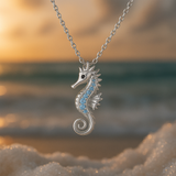 Silver Necklace with Seahorse & Opal