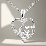 Silver Necklace with Paw & Heart in Zircon