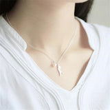 Silver Necklace with Daisies & Climbing Cat
