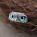 Silver Owl Ring, Adjustable, with Opal