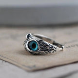 Silver Owl Ring, Adjustable, with Opal