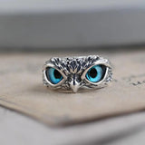 Silver Owl Ring, Adjustable, with Opal