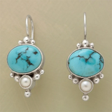 Vintage Earrings with Blue Stone & Daisies