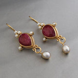 Vintage Earrings with Rubies & Daisies