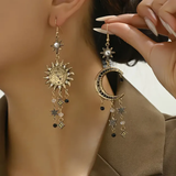 Vintage Earrings with Hanging Sun & Moon