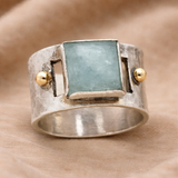 Vintage Square Ring with Green Moonstone