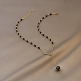 Vintage Necklace with Black Pearls & Hanging Drop